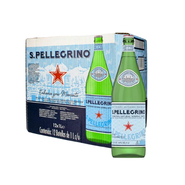 San Pellegrino Sparkling Glass Bottle 12x1L (Bottle Caps)